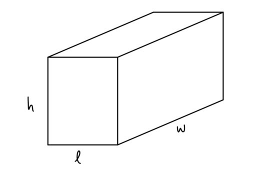 V = l × w × h

l = Length

w = Width

h = Height
