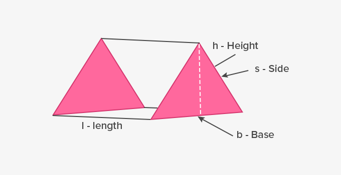 V =0.5  × b ×h × l

b= base

l = length

h = height
