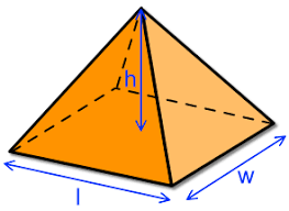 V = (1⁄3) × l × w × h

l = Length of the base

w = Width of base,

h = Height (base to tip)
