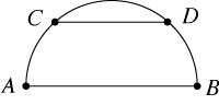 The semicircle above has a radius of r inches, and chord CD is parallel to the diameter AB. If the length of CD is (2/3) of the length of AB what is the distance between the chord and the diameter in terms of r?